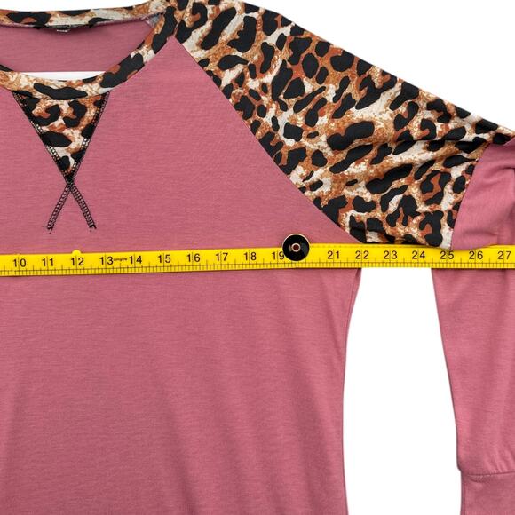 Coeur De Vague Pink Leopard Print Crew Neck Raglan Long Sleeve Shirt XXL - Picture 7 of 8